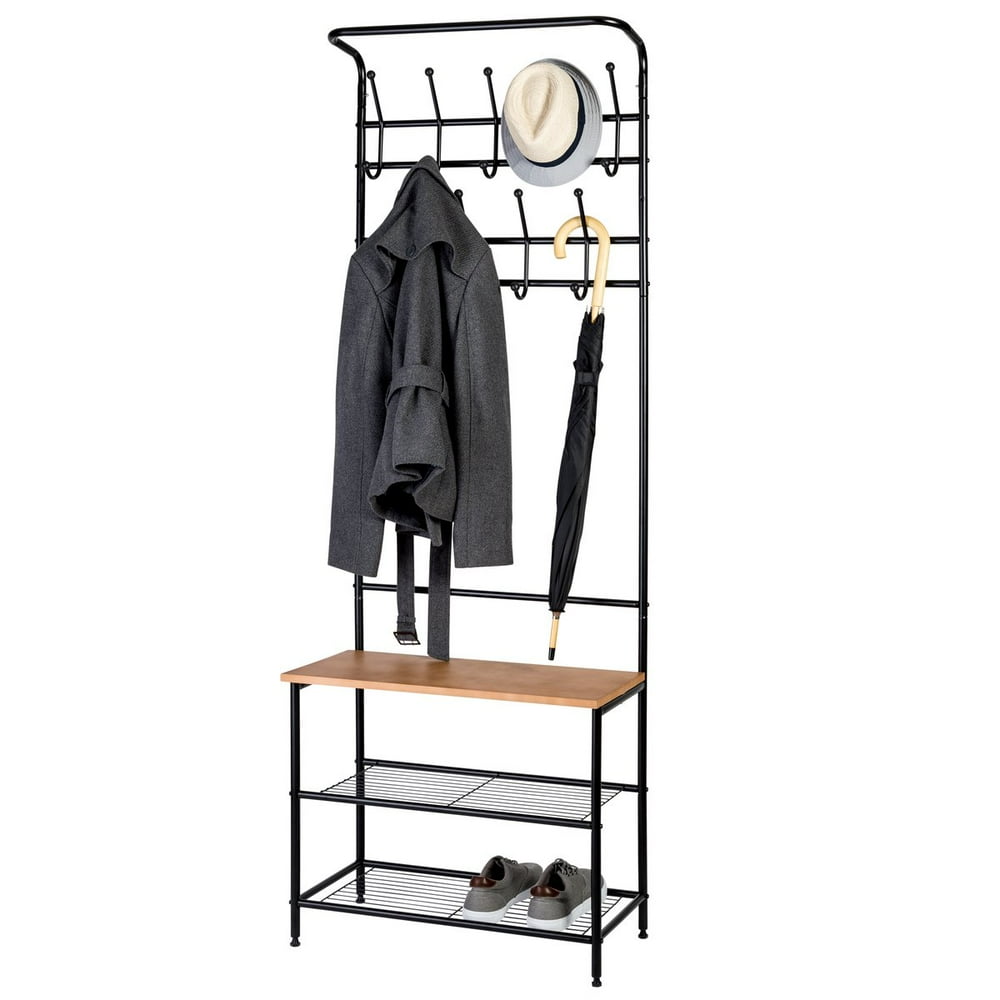 Honey Can Do Entryway Storage Valet With Coat Hanger And Shelves, Black