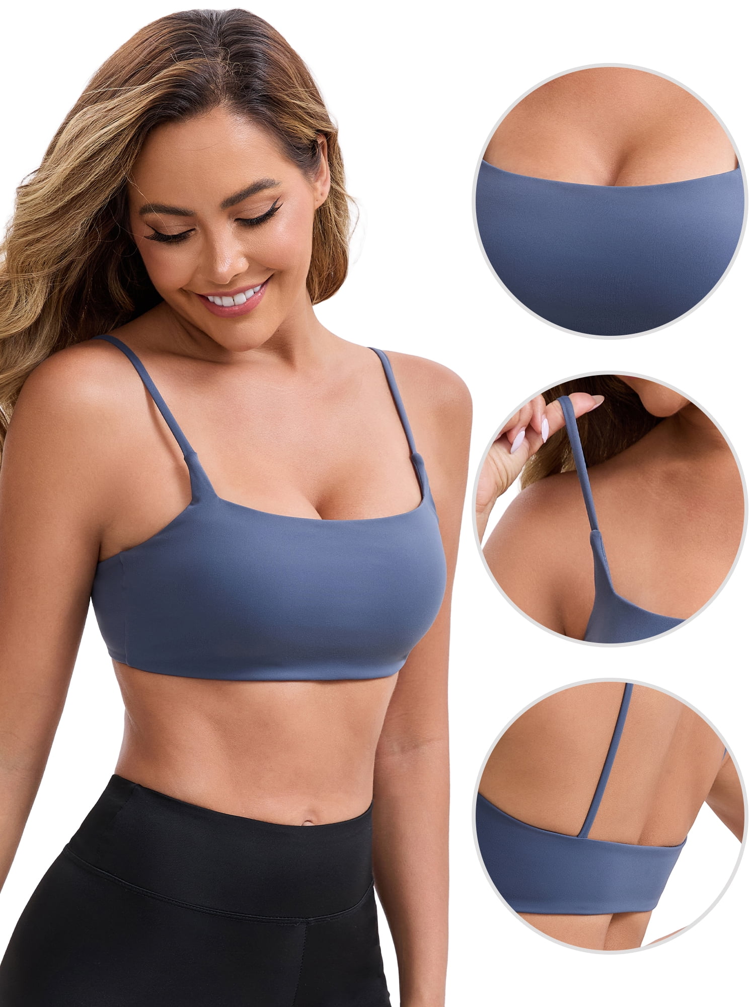 DARING DIVA Square Neck Wirefree Padded Push-Up Athletic Bra M Dark Gray