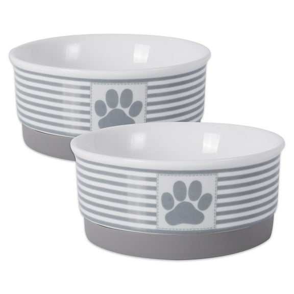 Bone Dry Chevron Ceramic Pet Bowls, Dishwasher Safe, Gray, Small Bowl Set, 4.25x2", 2 Count