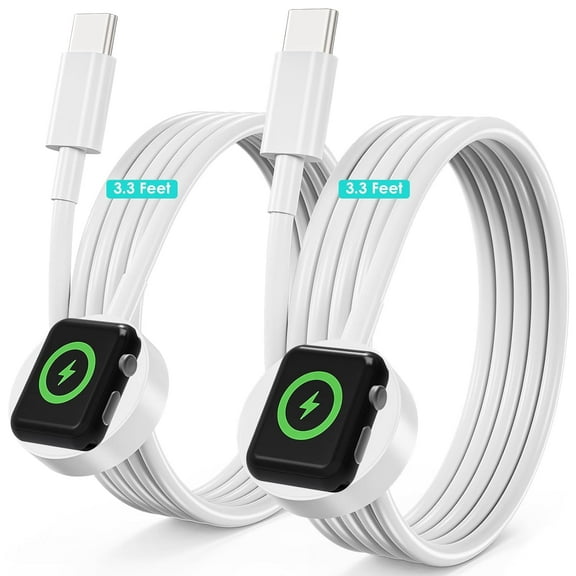 Upgraded 2 Pack for Apple Watch Charger USB C Cable, [MFi Certified] iWatch Charger Fast Charging 3.3FT Magnetic Cord Compatible with iWatch Series 10/SE 2/SE/9/8/7/6/5/4/3/2/1-White