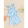 thumbnail image 6 of Aojekbee Baby Girls Summer 2 Piece Solid Color Bandage Sleeveless Camisole Tops and Elastic Shorts Set Fashion Cute Clothes, 6 of 10