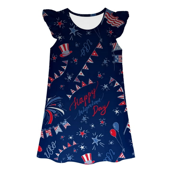 Glisme Fashion Girls Dresses Size 6-7 Y Kids Cute Print Dress Gown Toddlers Casual Wear Cute Dress Dark Blue Sundress For Girl