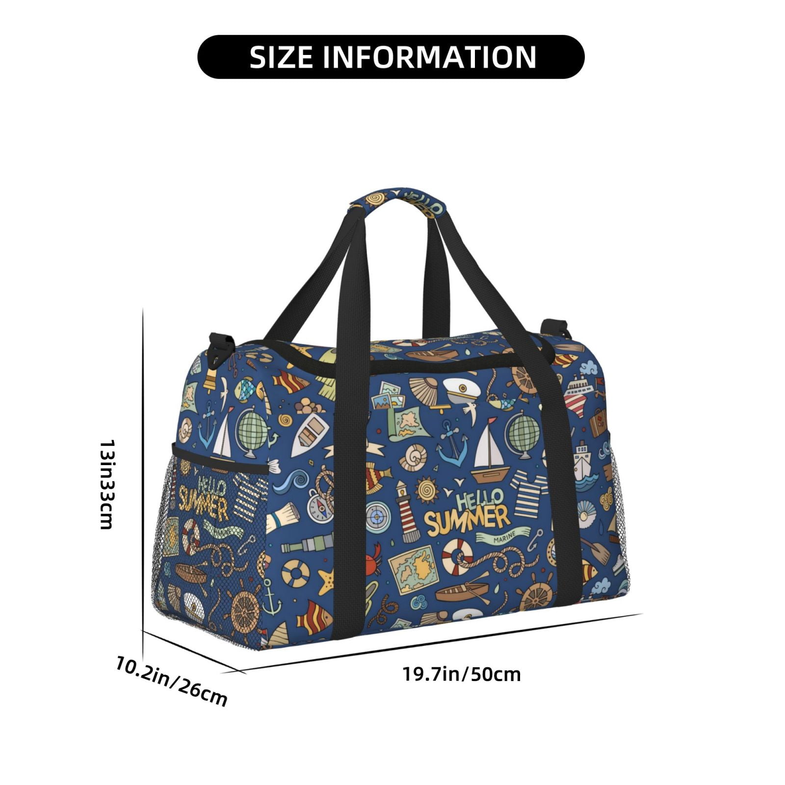 Fuzoiu Marine Nautical Print Travel Duffle Bag,Carry On Tote Bags,Duffel Bag,Sport Gym Bag, Hospital Bag for Labor and Delivery, Overnight Bag,Luggage Bag