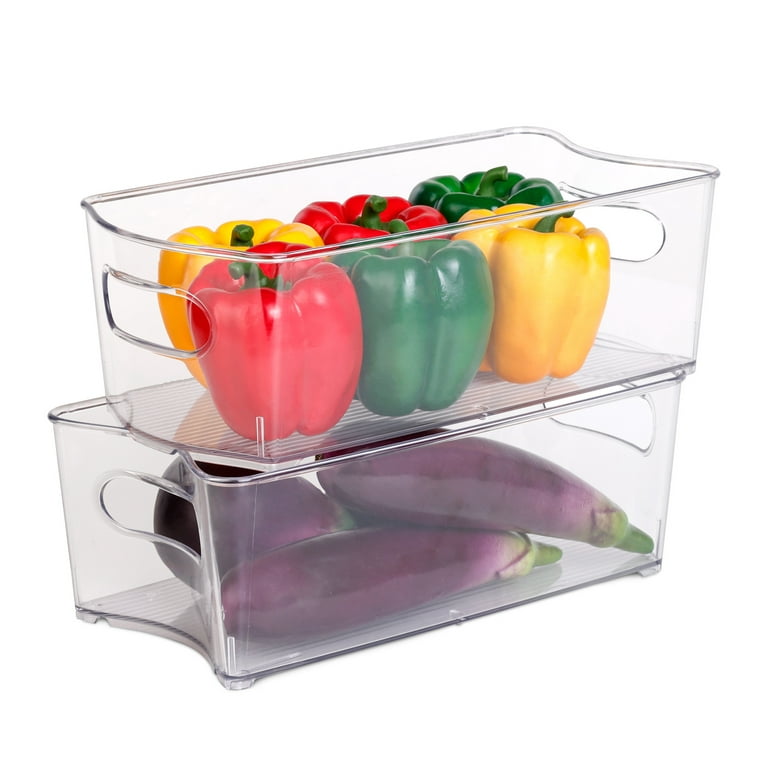 Smart Design 4 Pack Stackable Refrigerator Bin with Handles