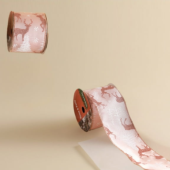 HongHeng Clearance Under $2.00 P.ink Christmas Ribbon Ribbon Rose Glitter Elks and Striped Ribbon Christmas Tree Decoration Ribbon Diy Gift Box Bow