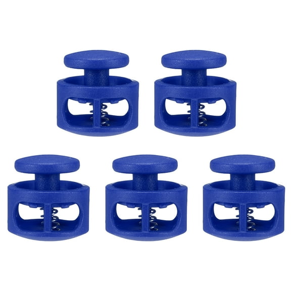 Uxcell 5pcs Plastic Cord Locks Double Hole Spring Toggle Stopper Clip Elastic Clasp Lock Fastener for Drawstring, Paracord, Blue