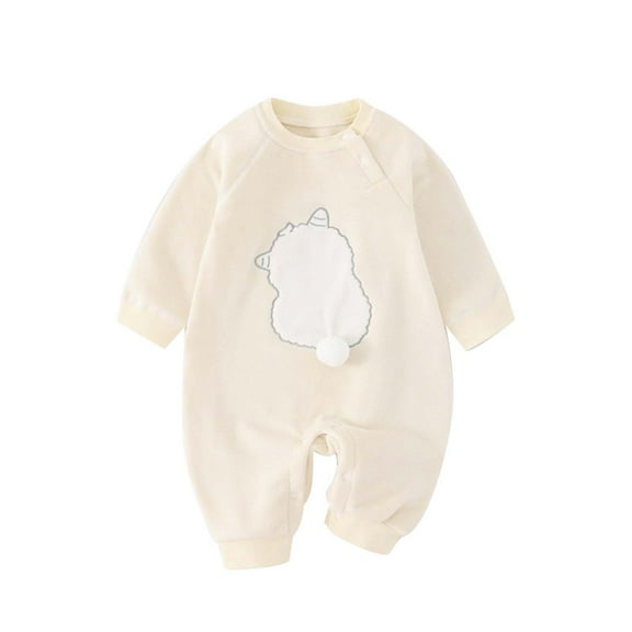 FAOWME Girls Long Sleeve Pullover Romper Sweatshirt Bodysuits Romper White 6-12 Months