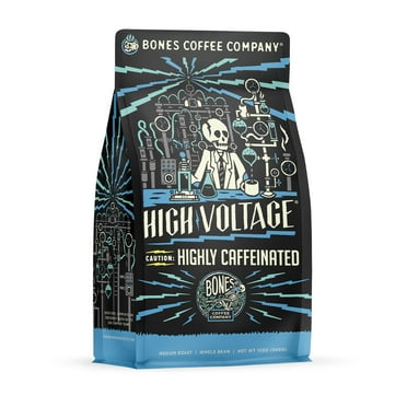Bones Coffee Medium Roast Whole Bean Coffee | 12 oz High Voltage Flavored Coffee