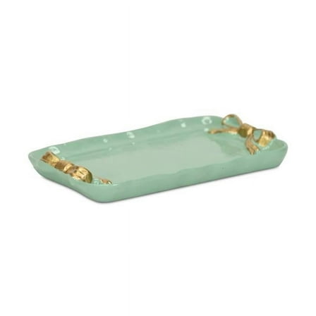 Cheungs 6130BL Lynza Ribbon Themed Cast Iron Catchall Tray - Teal & Gold
