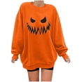 thumbnail image 1 of Chandails en Molleton Visage de Citrouille d'Halloween pour Femmes Manches Longues Surdimensionnées Col Rond Orange Pull Tops, 1 of 7