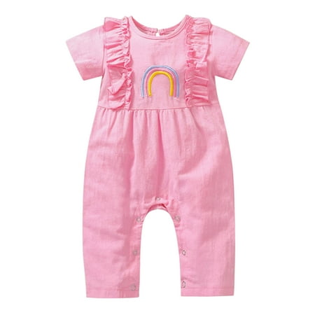 

TUOBARR Newborn Infant Baby Girls Short Sleeve Ruffled Rainbow Romper Jumpsuit Outfits Pink (0-18Months)