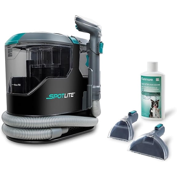 Kenmore SpotLite™ Carpet & Upholstery Cleaner, for Rugs, Stairs, Upholstery & Carpets, Portable, Powerful Suction for Stains & Odor Removal, Pet Friendly, KW2001.01, Black with Teal
