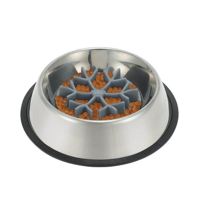 Tazones de alimentación lenta para perros Unique Bargains, tazón de acero inoxidable con inserto de silicona