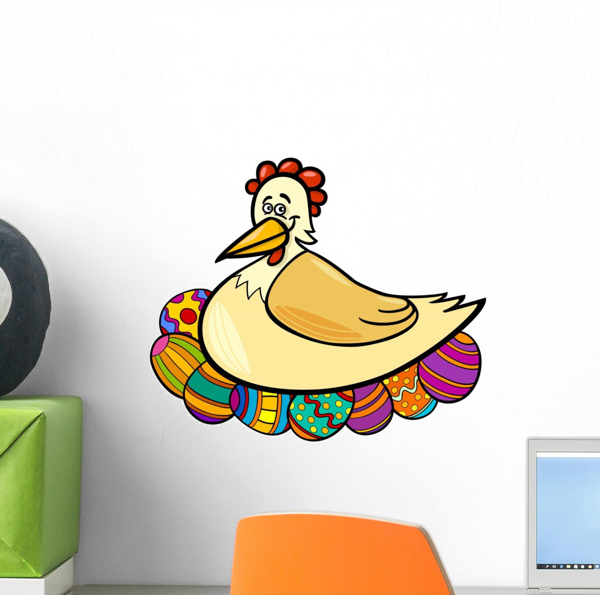 Hen Hatching Easter Eggs Wall Decal Mural by Wallmonkeys Vinyl Peel and