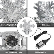 Christmas Tree Topper, 9.6” Snowflake Tree Toppers Lighted Indoor with Rotating 3D Silver Snowflake LED Projector Hollow Glitter Lighted for Tree Christmas Decorations Holiday Ornaments