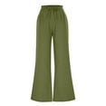 thumbnail image 4 of Ecqkame Cotton Linen Pants for Women Summer Casual Elastic High Waisted Drawstring Pant Solid Color Straight-Leg Trendy Beach Pant with Pocket 03-Green-A 03-03-Green-A, 4 of 6