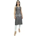 thumbnail image 2 of Bimba Womens Gray Moss Georgette Kurti With Tassel Summer Wear Tunic Blouse-4, 2 of 5