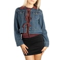 thumbnail image 4 of Jess por Meiko Chaquetas de Mujer de Manga Larga con Cuello, Chaqueta de Denim con Color Contrastante, S Verde Lavado Denim / Burdeos, 4 of 6