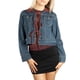 thumbnail image 4 of Jess por Meiko Chaquetas de Mujer de Manga Larga con Cuello, Chaqueta de Denim con Color Contrastante, S Verde Lavado Denim / Burdeos, 4 of 6