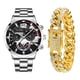 thumbnail image 1 of Reloj de negocios con correa de acero inoxidable de moda para hombre, manecillas luminosas y calendario, reloj de cuarzo, 1 of 6