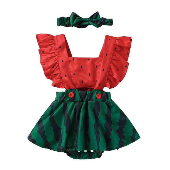 nvzhuang Infant Baby Girls Romper Dress Watermelon Ruffles Jumpsuits Bodysuits with Headband