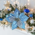 thumbnail image 3 of MINKUROW 20 Set 8.7" Wide 3 Layers Christmas Blue Glitter Poinsettia Flowers Picks Christmas Tree Ornaments for Blue Christmas Tree Wreath Garland Seasonal Holiday Wedding Decorations Gift Box, 3 of 7