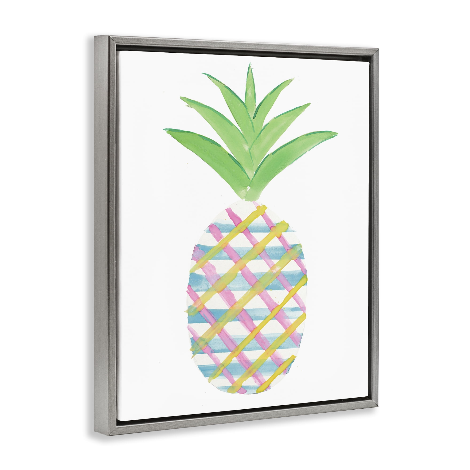 Stupell Industries Plaid Pineapple Fruit Food & Beverage Painting Gray Floater Framed Canvas Art Print Wall Art, 25 x 31