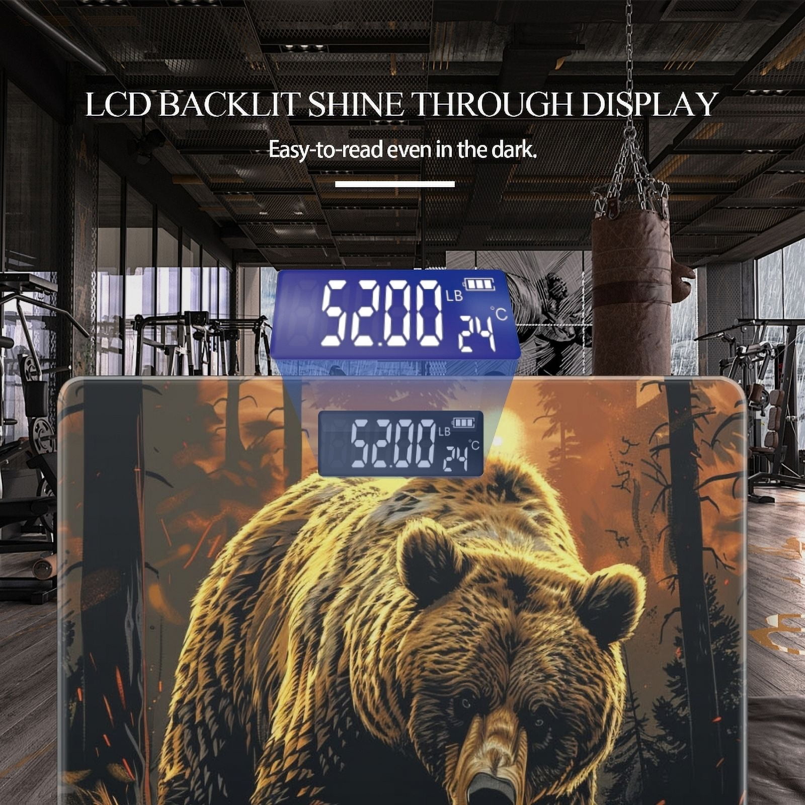 High Precision Body Weight Scale Smart Bathroom Scales with Large LCD Display(400lbs),Decorative for Bedroom-Grizzly Bear In The Forest