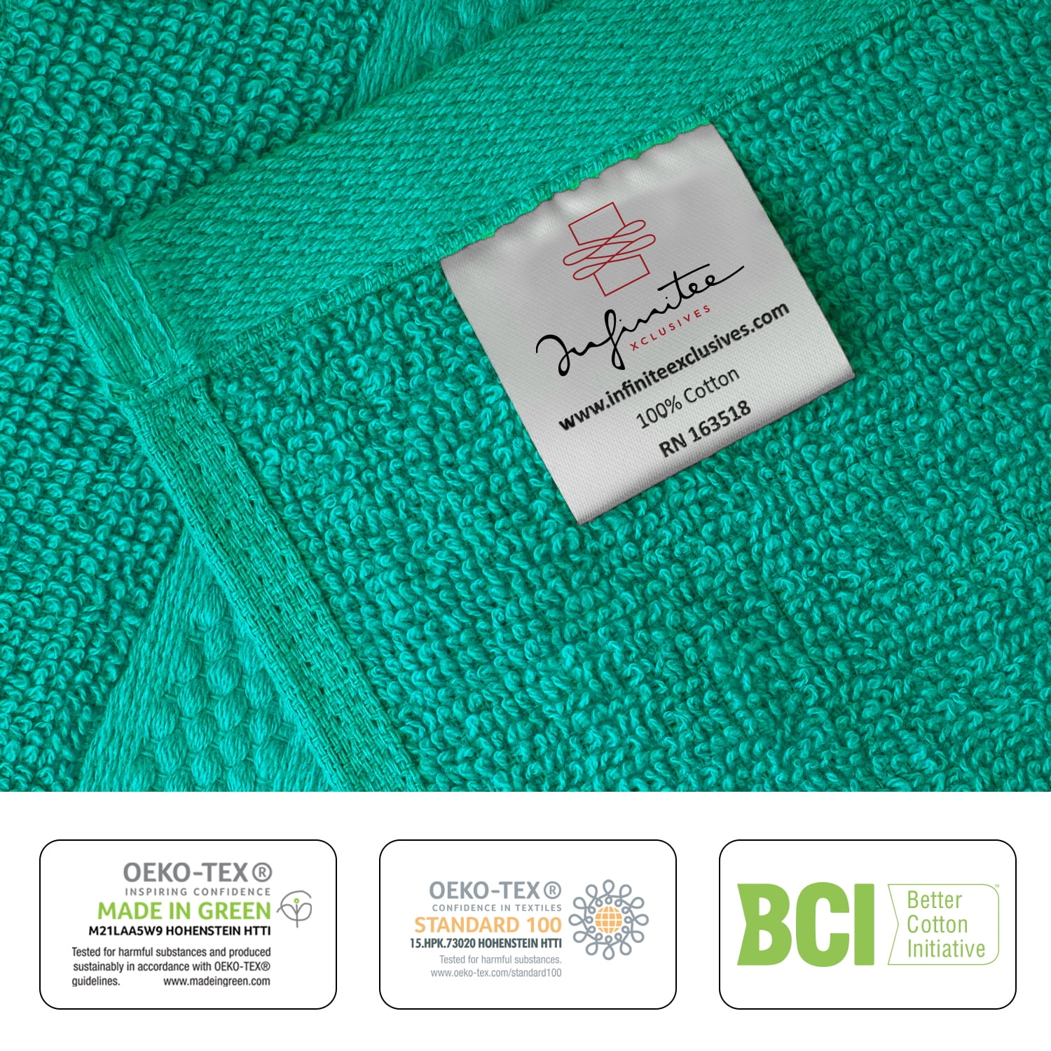 Infinitee Xclusives 12 Pack Premium Green Soft Wash Cloths and Face Towels, 13x13 100% Cotton