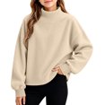 thumbnail image 3 of Mitankcoo Girls Mock Neck Ribbed Top Kids Loose Long Sleeve Pullover Sweatshirt for Fall Winter Casual Daily Outfits 4-15Y, 3 of 8