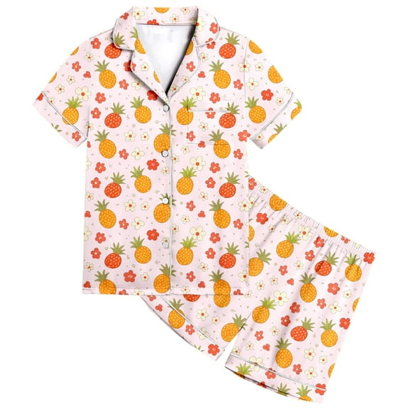 Wdgfv Girls Pajama Set Short Sleeve Fruit Print Sleepwear Loose Fit Comfortable Nightwear For Toddler Kids 2-13 Years Old Casual Home Outfits Machine Washable Light Pink 4-5 Years