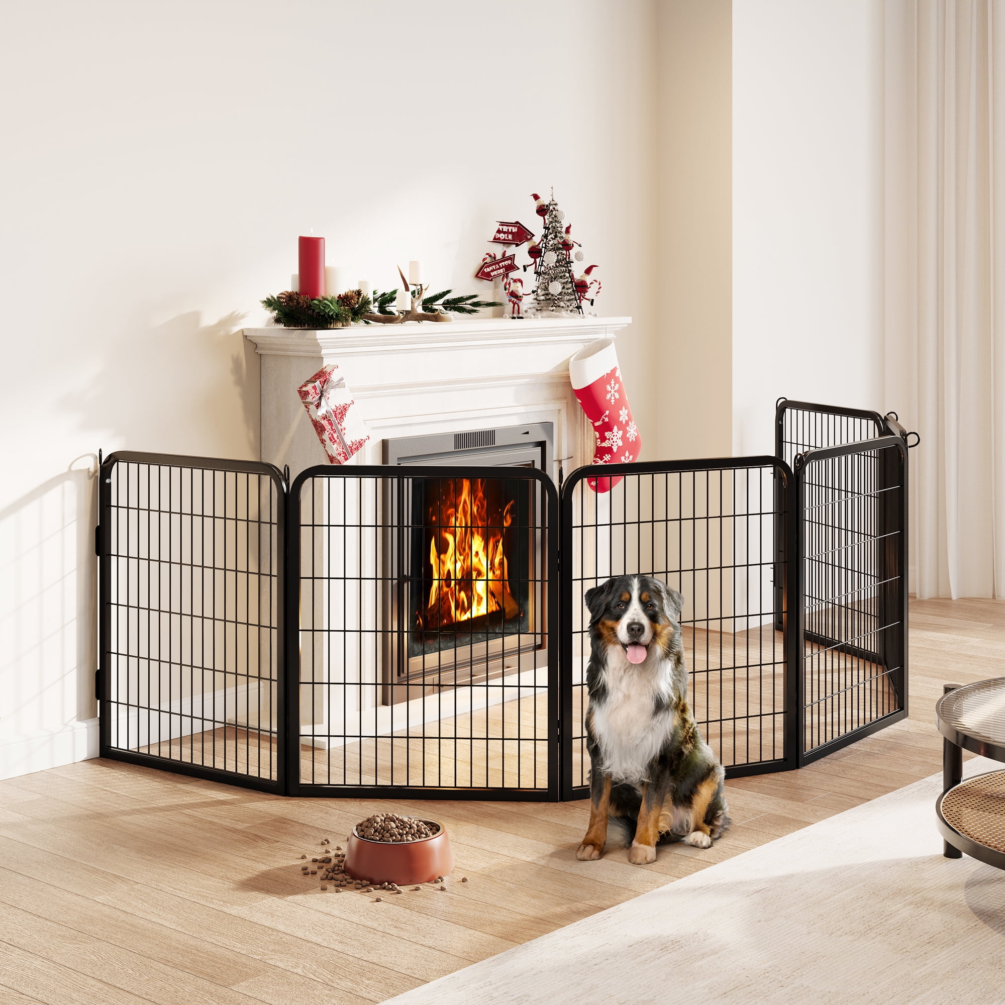 Alden Design 31.5″ Tall 4 Panels Portable Dog Playpen Dog Gate, Black