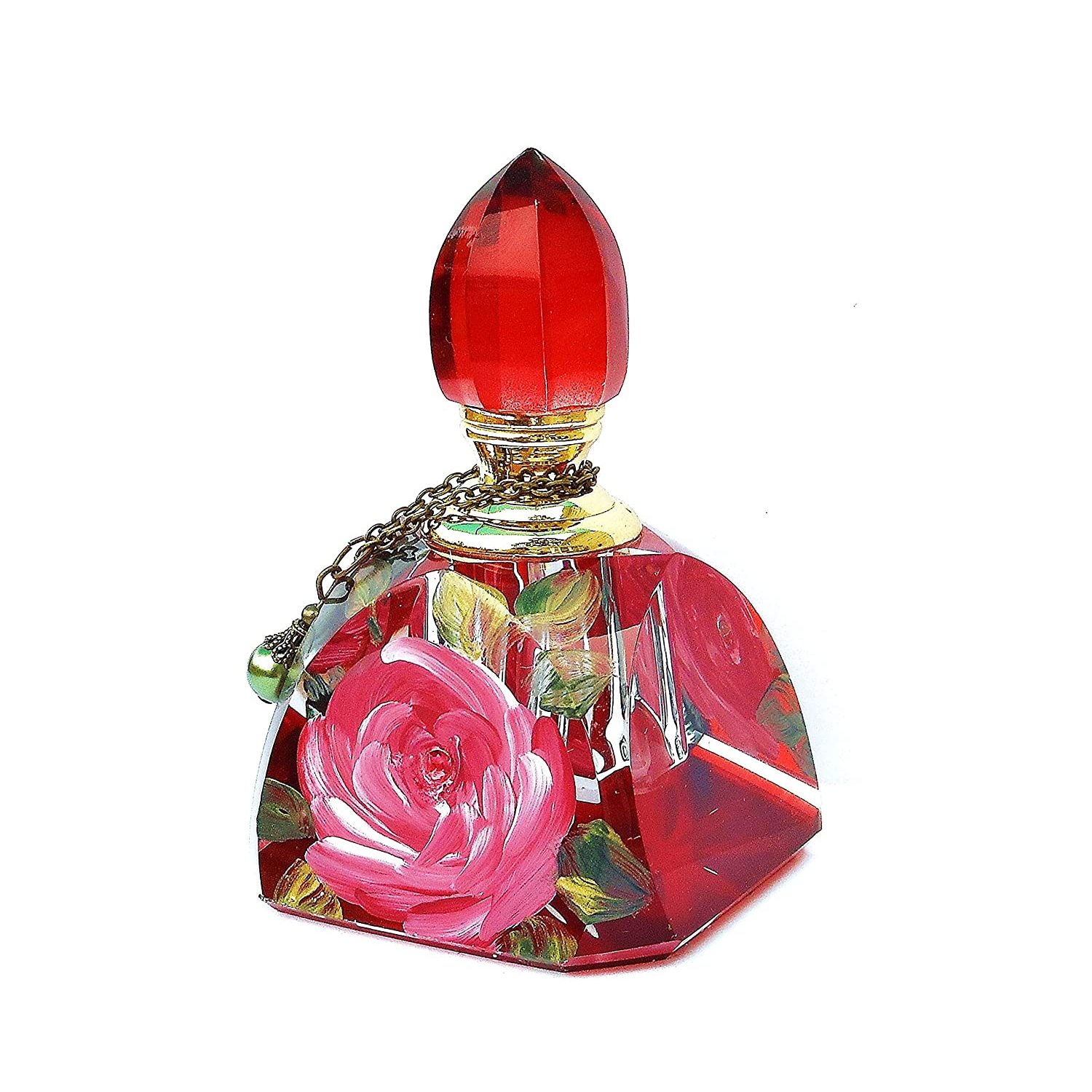 Decorative Vintage Style Red Glass Perfume Bottle with Dauber Stick