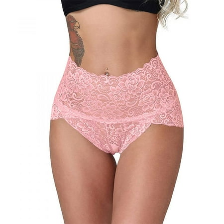 

Homadles Underwear Women- Mid Waisted Breathable Slim Fit Stretch Sexy Lace Thongs Pink XXXL