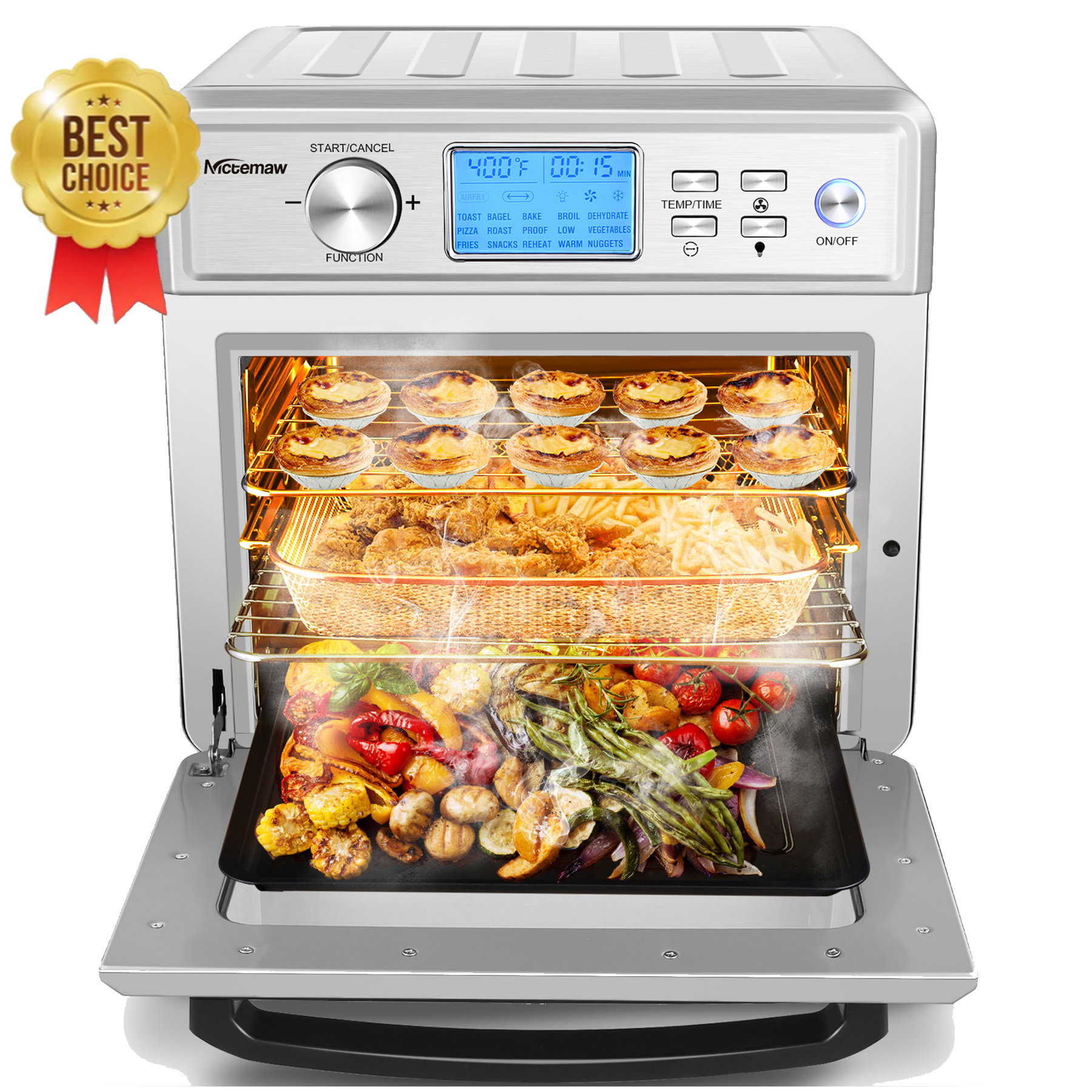 Nictemaw 24.5QT Air Fryer, 16-in-1 Air Fryer Oven, 1700W Electric Air Fryer Toaster Oven, Presets for Baking, with LED Display & Temperature/Time Dial, Roaster, Broiler, Rotisserie - image 5 of 11