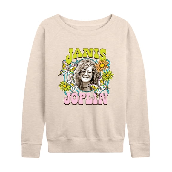 Janis Joplin - Butterfly And Flowers - Women's Lightweight French Terry Long Sleeve Shirt