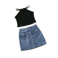 thumbnail image 4 of Toddler Baby Girl Off Shoulder Halter Tops Camisole Crop Top Shirts Denim Mini Skirty Summer Outfit Set, 4 of 6