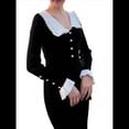 thumbnail image 3 of Vestidos Largos Elegantes de Larga con Cuello en V para Mujer, Plisados y Holgados, con Cinturón. Negro M, 3 of 7