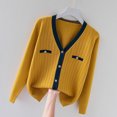 thumbnail image 5 of Suéter informal de cuello en V para mujer, ropa de moda para primavera e invierno, cárdigan elegante con contraste, blusa de oficina de manga larga, top suave y cómodo, 5 of 5