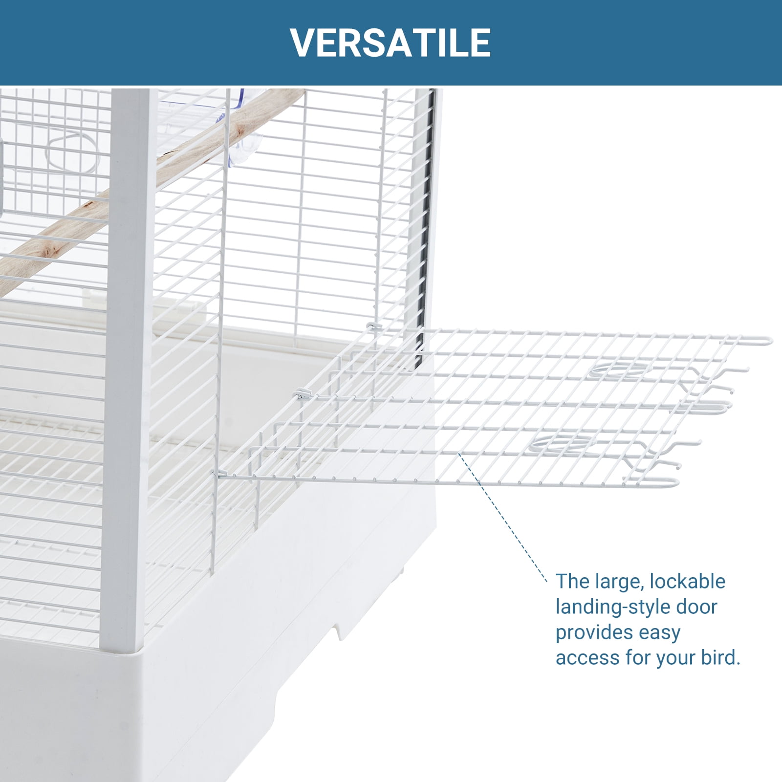 Spacious Metal Bird Cage with Play Top – Rolling Stand. Storage Shelf. -Out Tray – Flight Cage for Parrots. Cockatiels. Conures. Parakeets. Budgies. Lovebirds. Finches. Canaries – White