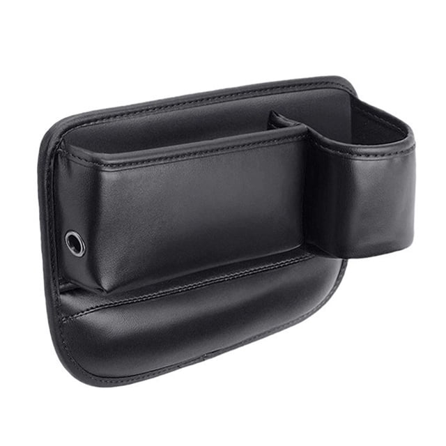 Organizador de espacio para asientos de coche con portavasos y compartimento para llaves y teléfono, de piel sintética resistente a arañazos, para el interior del coche.