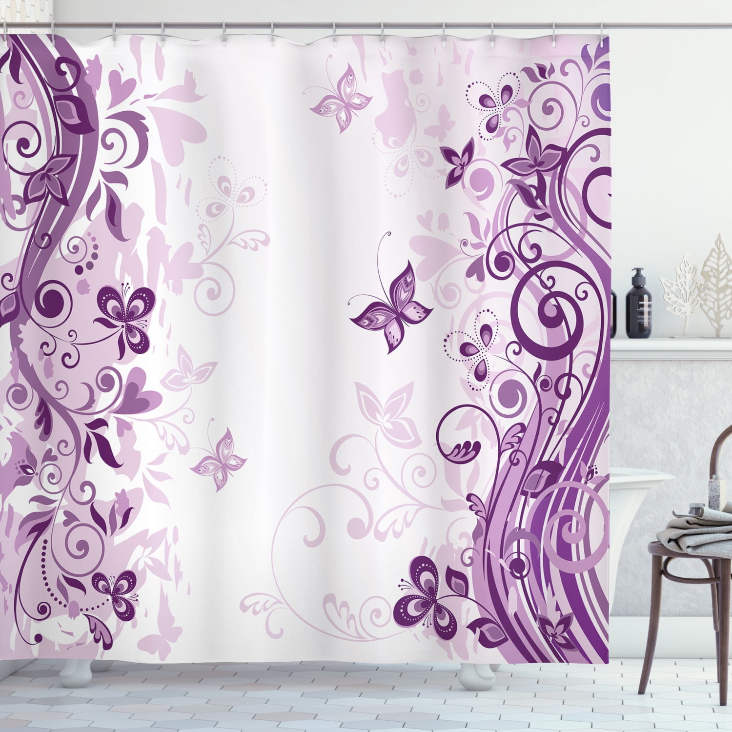 Waterproof Abstract Beauty Butterfly Flower Shower Curtain Liner Bathroom Hooks 