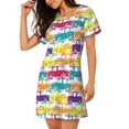 thumbnail image 2 of Haiem Colorful Car Print Women’s Short-sleeved Nightdress – Comfortable and Loose-Fit Sleepwear, Soft Cotton Sleep Shirt for Relaxing, Casual Nightdress, 2 of 6