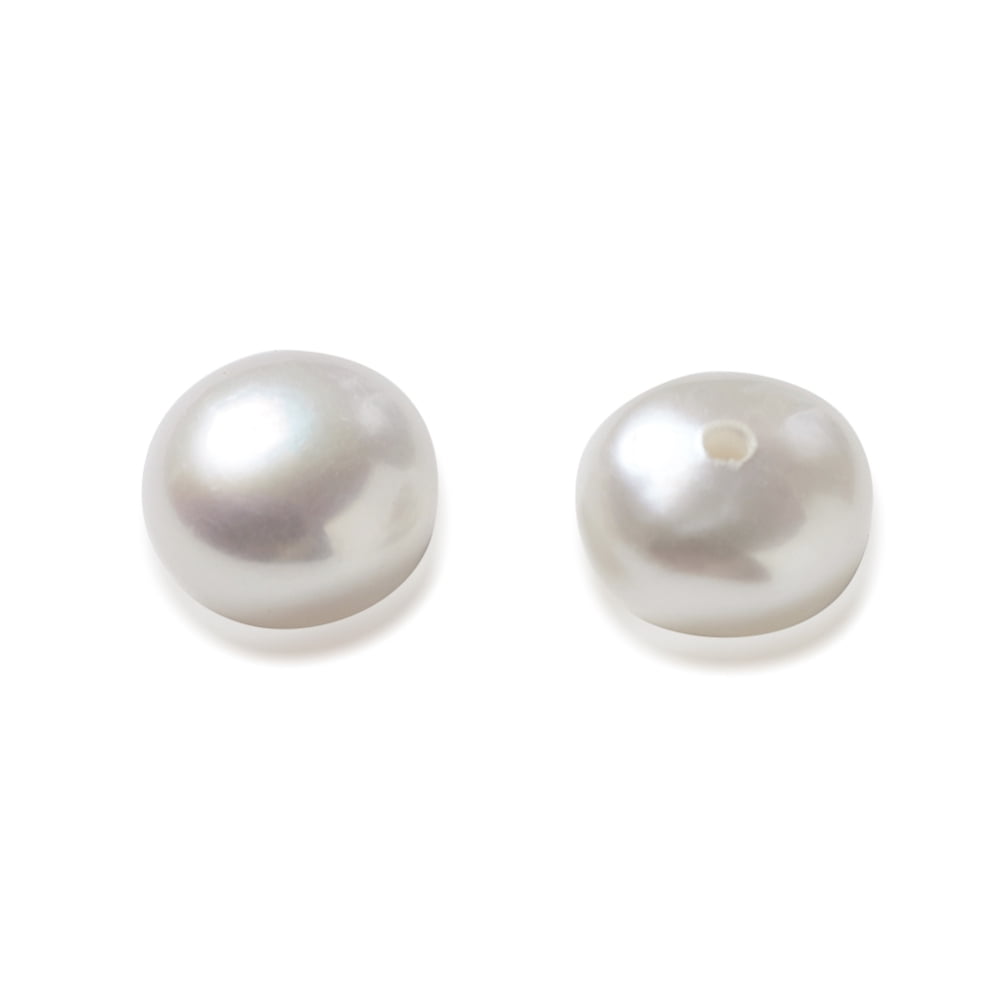 48 pair Grade AAA Natural Cultured Freshwater Pearl Beads Half Drilled Flat Round White 7~7.5x5mm Half Hole: 1mm