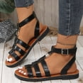 thumbnail image 2 of Dweltoz Women's Cross Strappy Flat Sandals Gladiator Summer Soft Elastic Ankle Walking Shoes Fashionable Casual Open Toe Solid Flats,Black 41, 2 of 7
