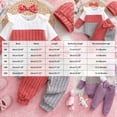 thumbnail image 3 of Ulanda Newborn Baby Girl Clothes Infant Fall Winter Outfits for Girls Clothing Set, Color Block Ribbed Outfit, Ruffle Long Sleeve Bodysuit, Matching Hat and Bow Headband (Light Purple, 0-3 Months), 3 of 4