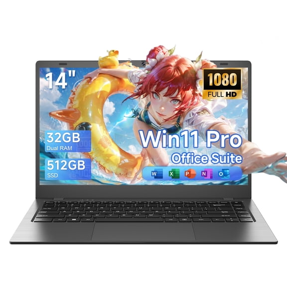 KINOBUC 14" FHD Laptop, Intel 6500Y, 32GB RAM, 512GB SSD, Windows 11, WiFi 5, Bluetooth 5.0, Office Ready, for Student & Home Office, Gray