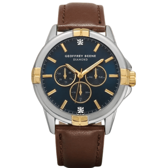 Geoffrey Beene Men's Chronograph Vegan Leather Dress Watch, Classic Quartz, Date, Elegant Design, Water-Resistant