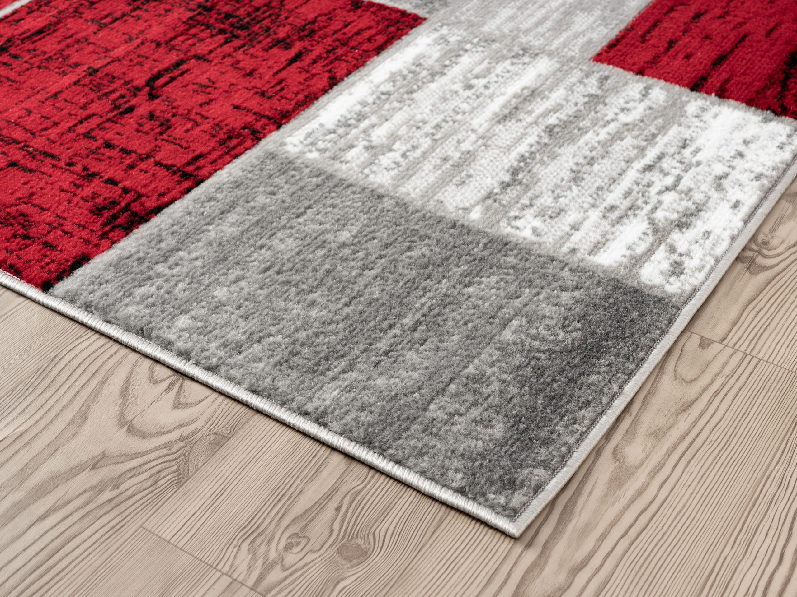 L'Baiet Verena Geometric Area Rug Red Grey 5' x 7' Medium Area Rugs Carpet for Living Room, Bedroom, Dining Table, Office, Hallway, Foyer | Neutral Colorful Modern Abstract Home Decor
