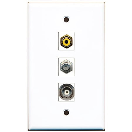 RiteAV - 1 Port RCA Yellow and 1 Port Coax Cable TV- F-Type and 1 Port BNC Wall Plate